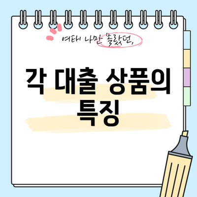 각 대출 상품의 특징