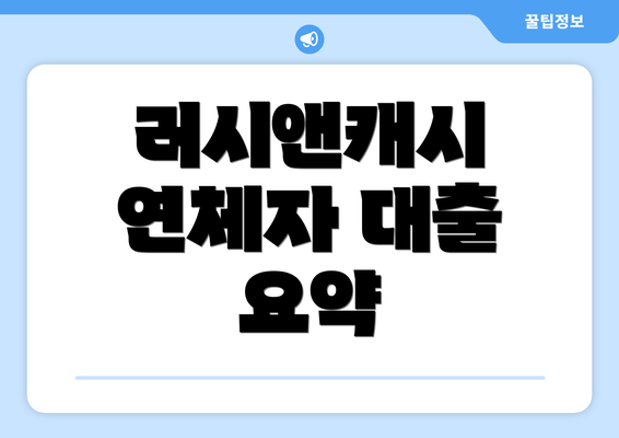 러시앤캐시 연체자 대출 요약