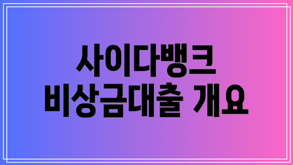 사이다뱅크 비상금대출 개요