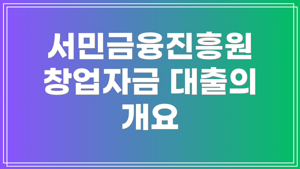 서민금융진흥원 창업자금 대출의 개요