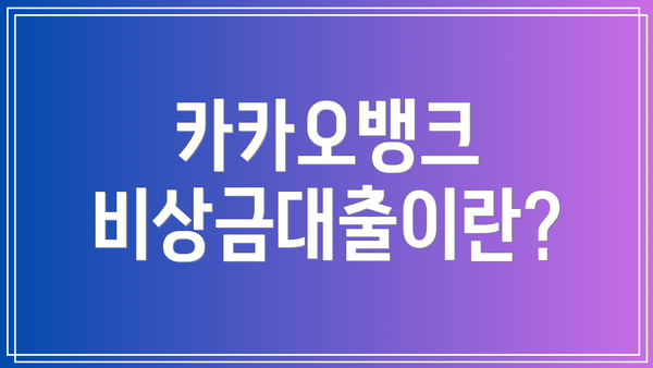 카카오뱅크 비상금대출이란?