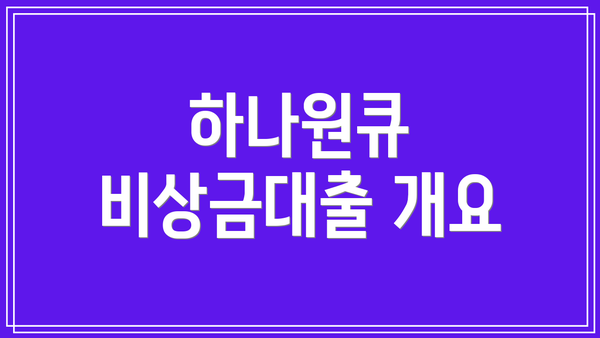 하나원큐 비상금대출 개요