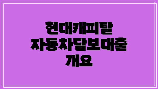 현대캐피탈 자동차담보대출 개요