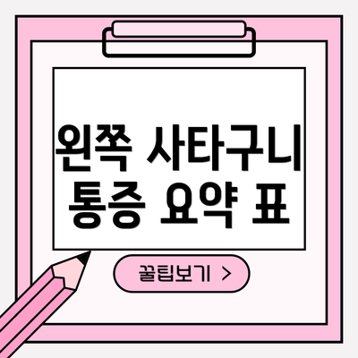 왼쪽 사타구니 통증 요약 표